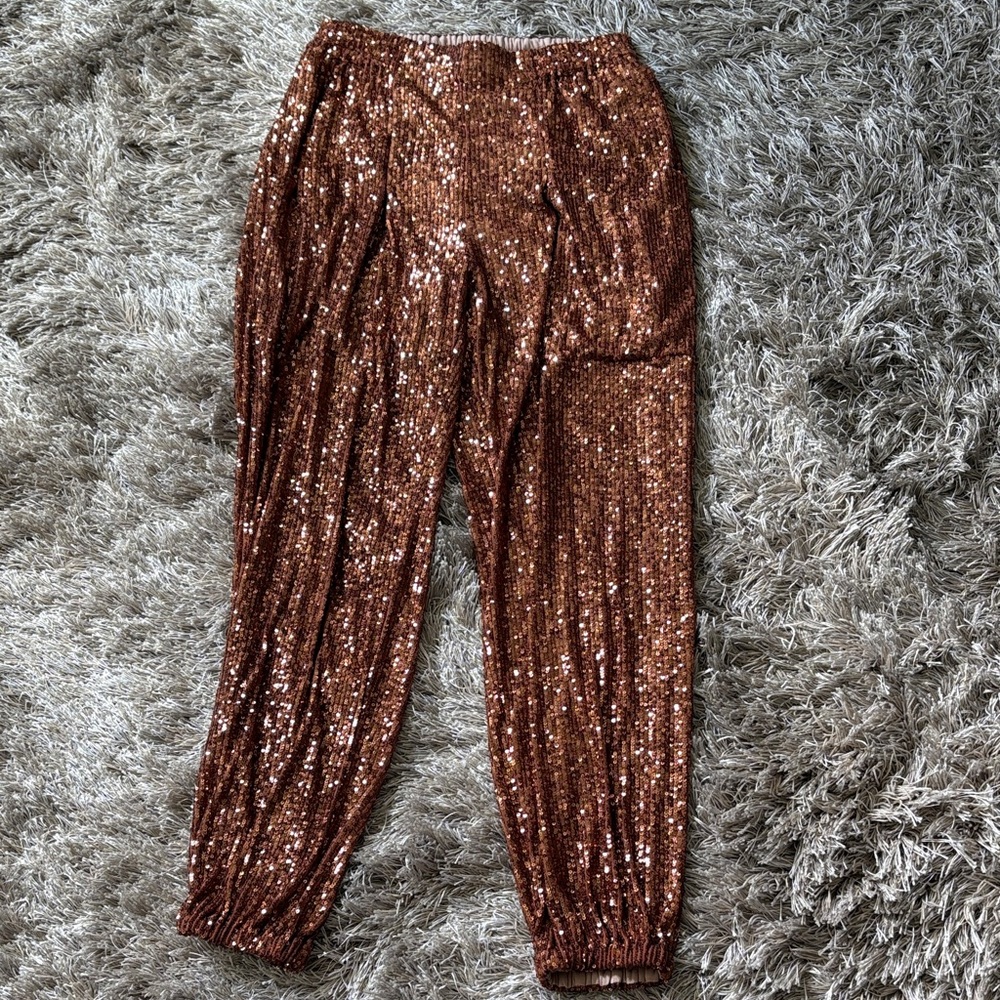Free People Sequin Jogger Pants in Bronze Size XS